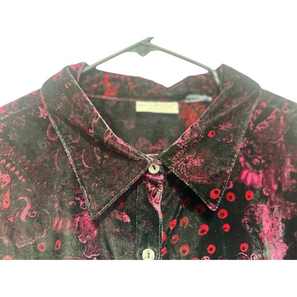 Paisley Velvet Button Down Tunic Top Women 1X Long Sleeves Dark Wimsigoth Grunge - Picture 11 of 14